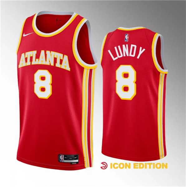 Men%27s Atlanta Hawks #8 Seth Lundy Red 2023 Draft Icon Edition Stitched Jersey Dzhi